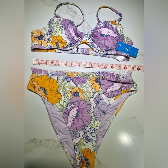 CUPSHE Suit, bikini, Purple/orange flower design, Size L - Picture 5 of 11
